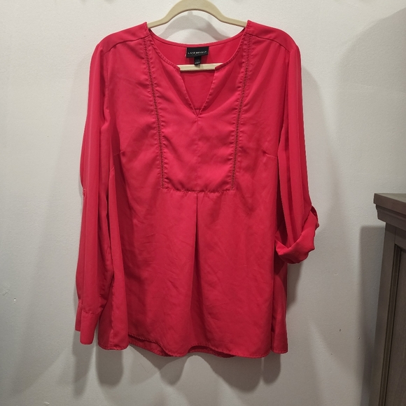 Women's LANE BRYANT long sleeve / roll up sleeves blouse hot pink Sz 14/16 - Picture 1 of 11
